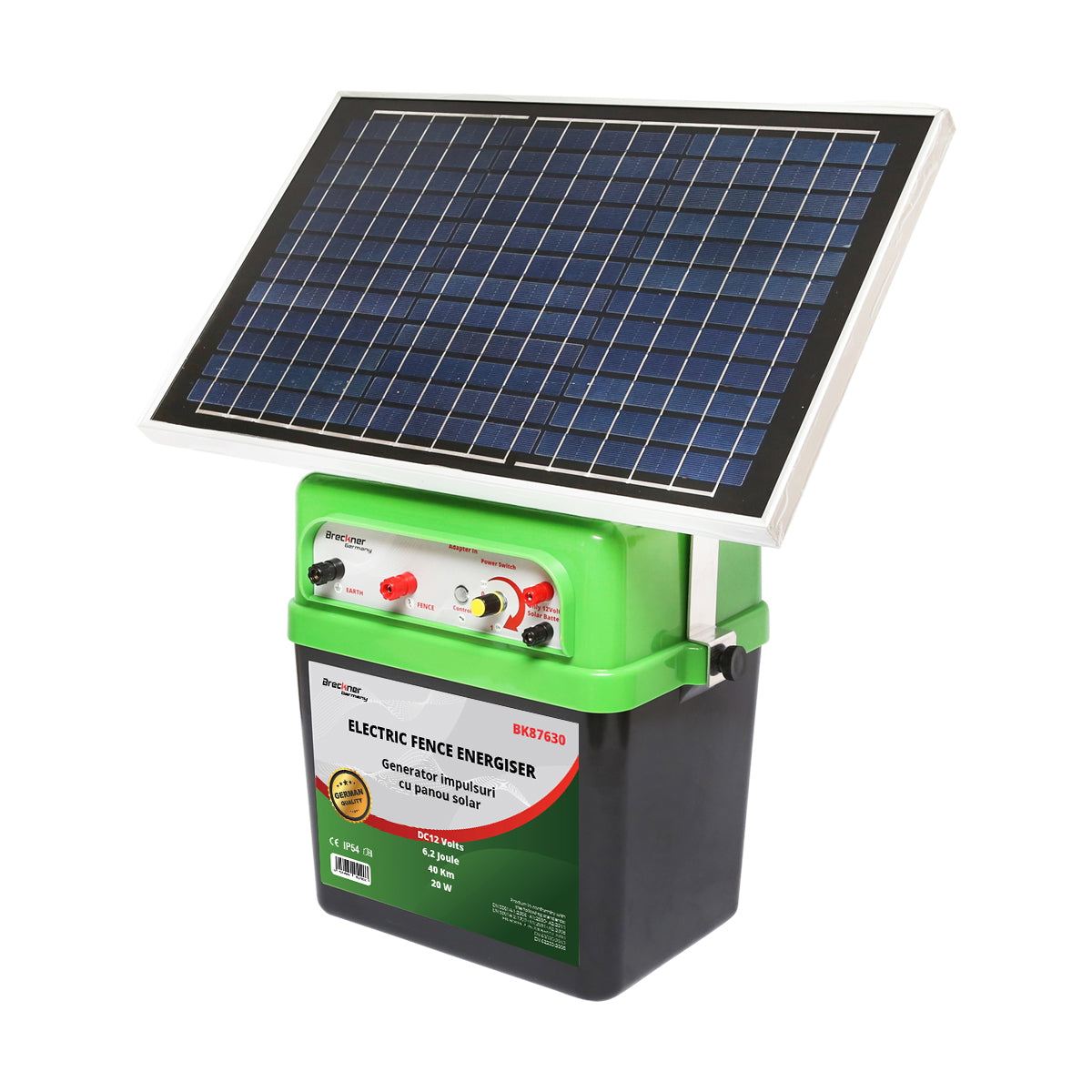 12V impulse generator 6.2 Joules 40km with 20W solar panel electric fence Breckner Germany